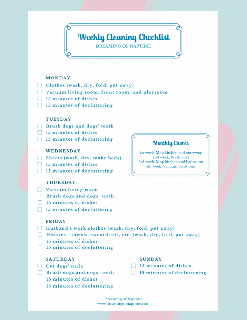 Weekly Cleaning Routine of a Stay at Home Mom