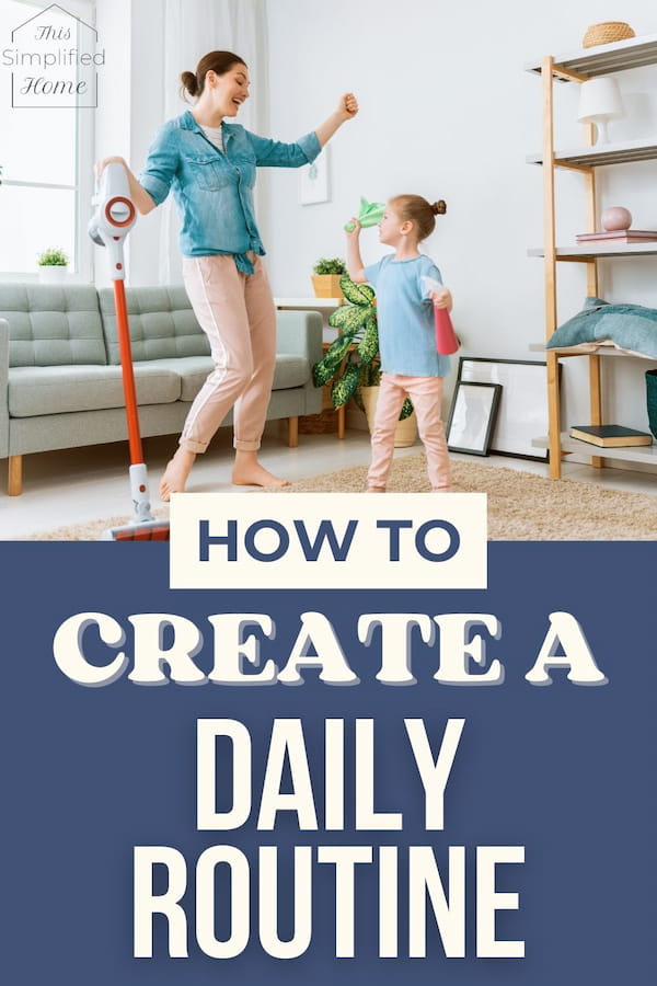 Mom and daughter with cleaning supplies in the living room. They look like they are celebrating or dancing about completing their daily routine.