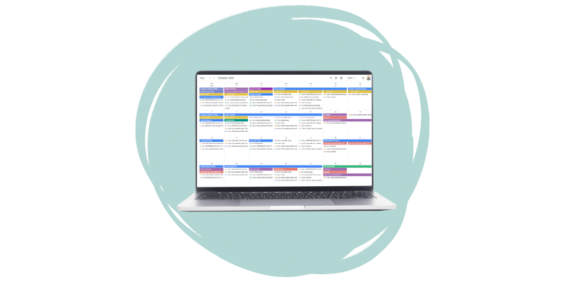 Laptop mock up with a Google Calendar open in the month view.