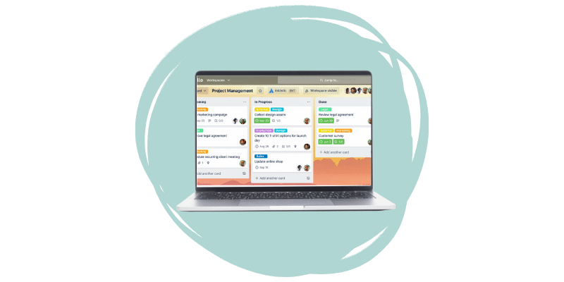 Laptop mock up with the Trello board view open