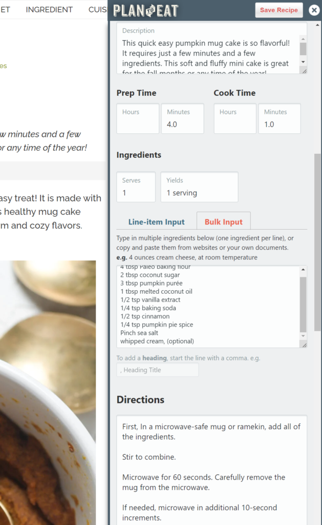 View of the recipe import screen in Plan to Eat