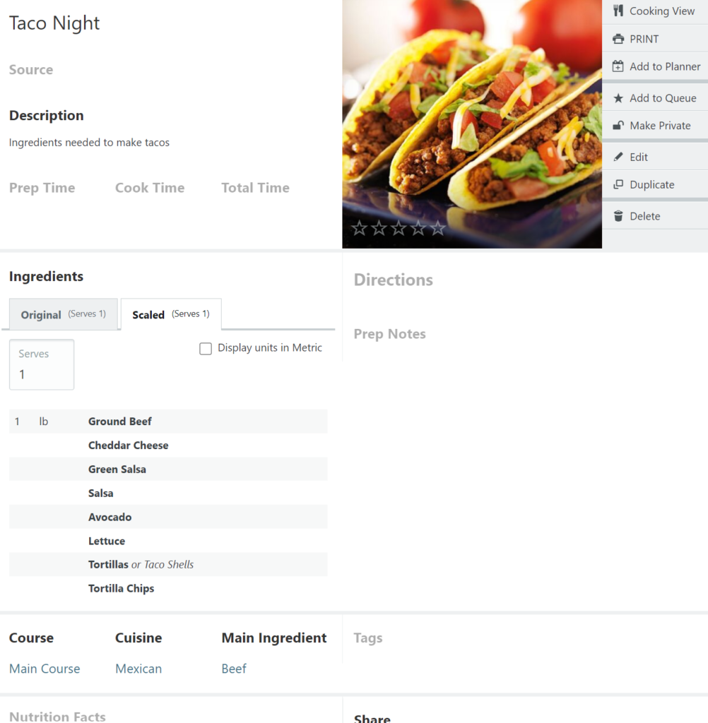 Recipe for Taco Night